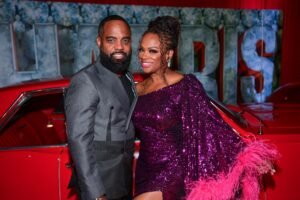 Todd Tucker and Kandi Burruss attend RED HOT Fifty Birthday Celebration For Tameka "Tiny" Harris on July 14, 2025 in Atlanta, Georgia.